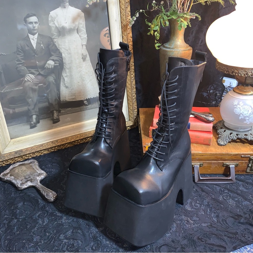RARE Black Leather Chunky Platform Boots